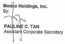Signature of MED Assistant Corporate Secretary Pauline C. Tan
